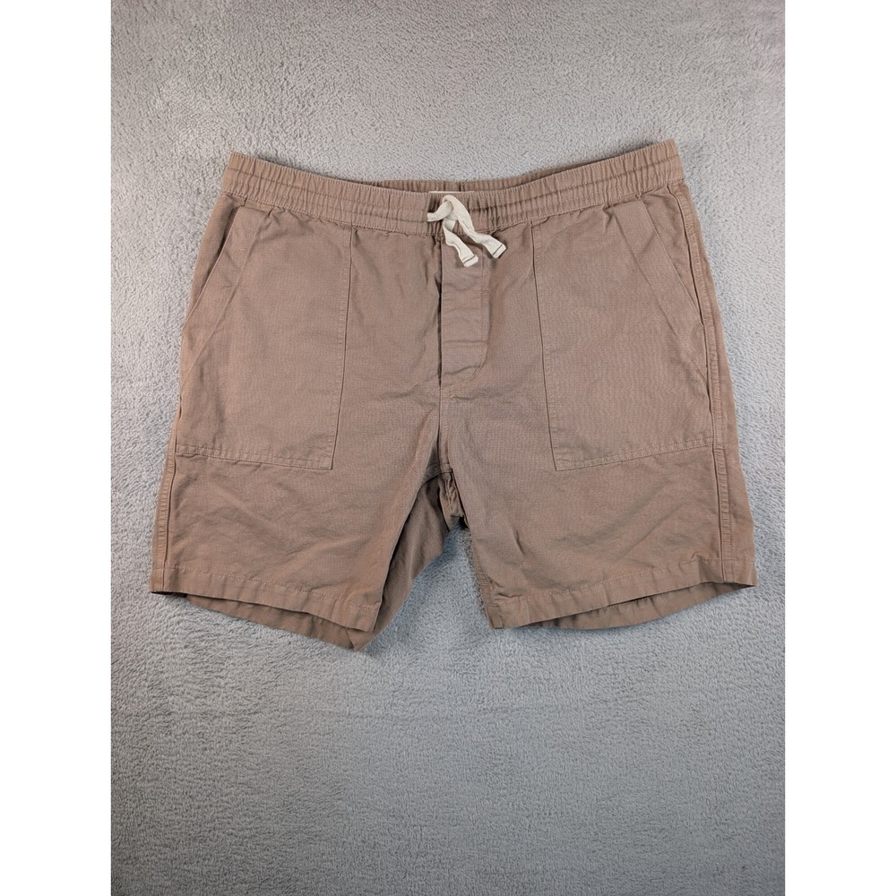 Taylor Stitch Mens Apres Trail Shorts Mushroom Tan Organic Cotton Linen L Large
